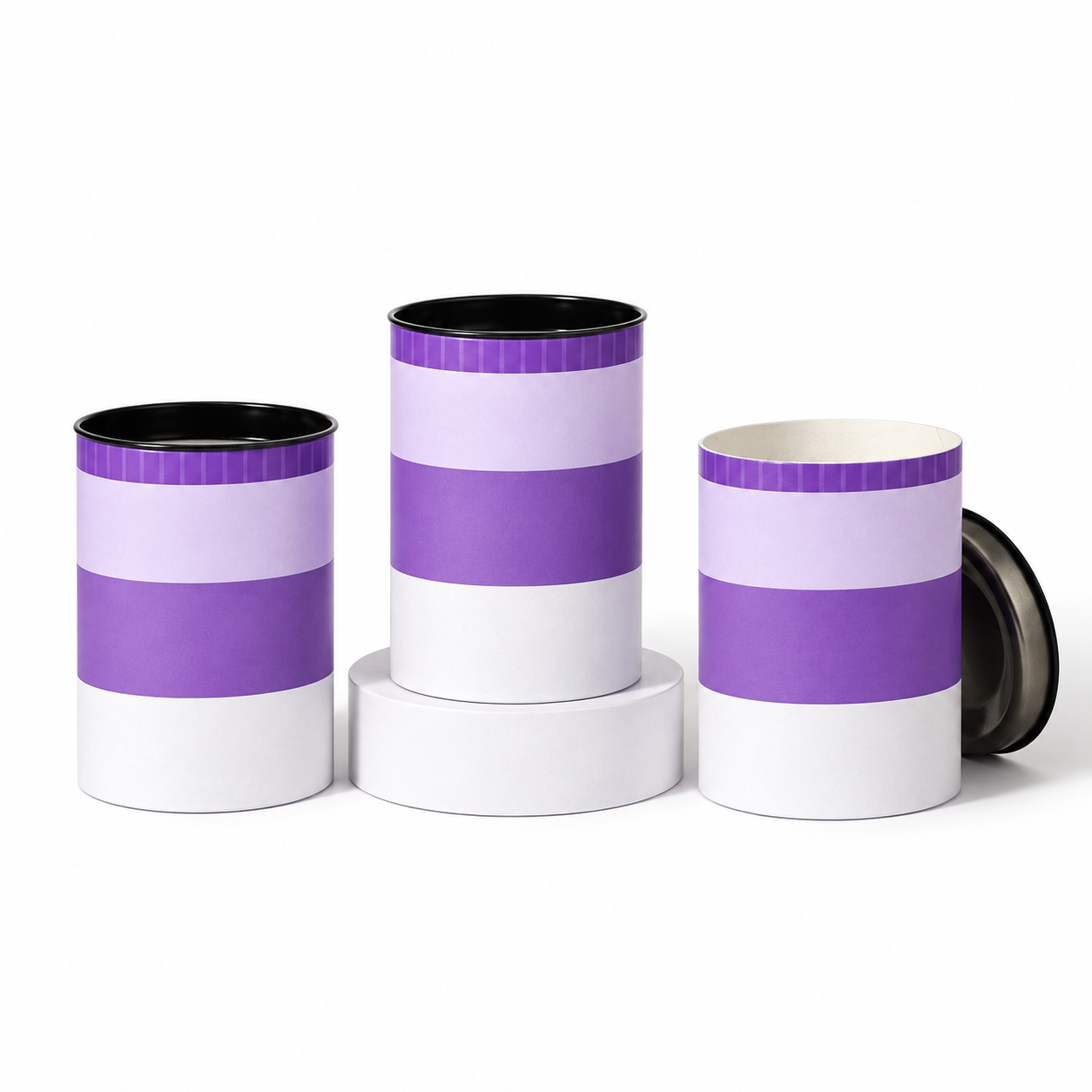 Unbranded paper canisters on white background