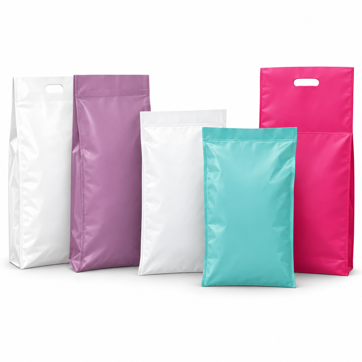 Unbranded cat litter bag lineup on white background