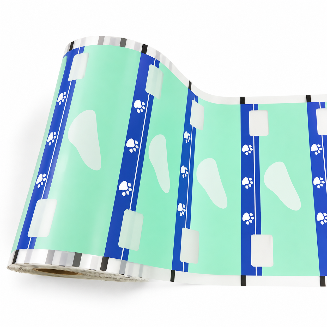 Unbranded packaging film roll on white background